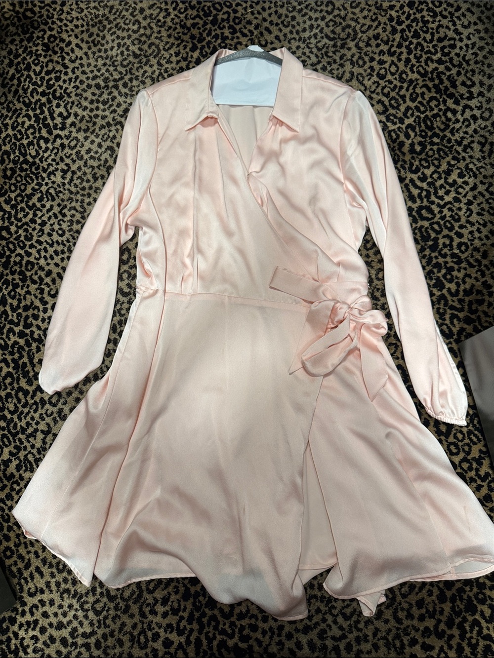 Halogen Blush Pink Satin Wrap Long-Sleeve Dress